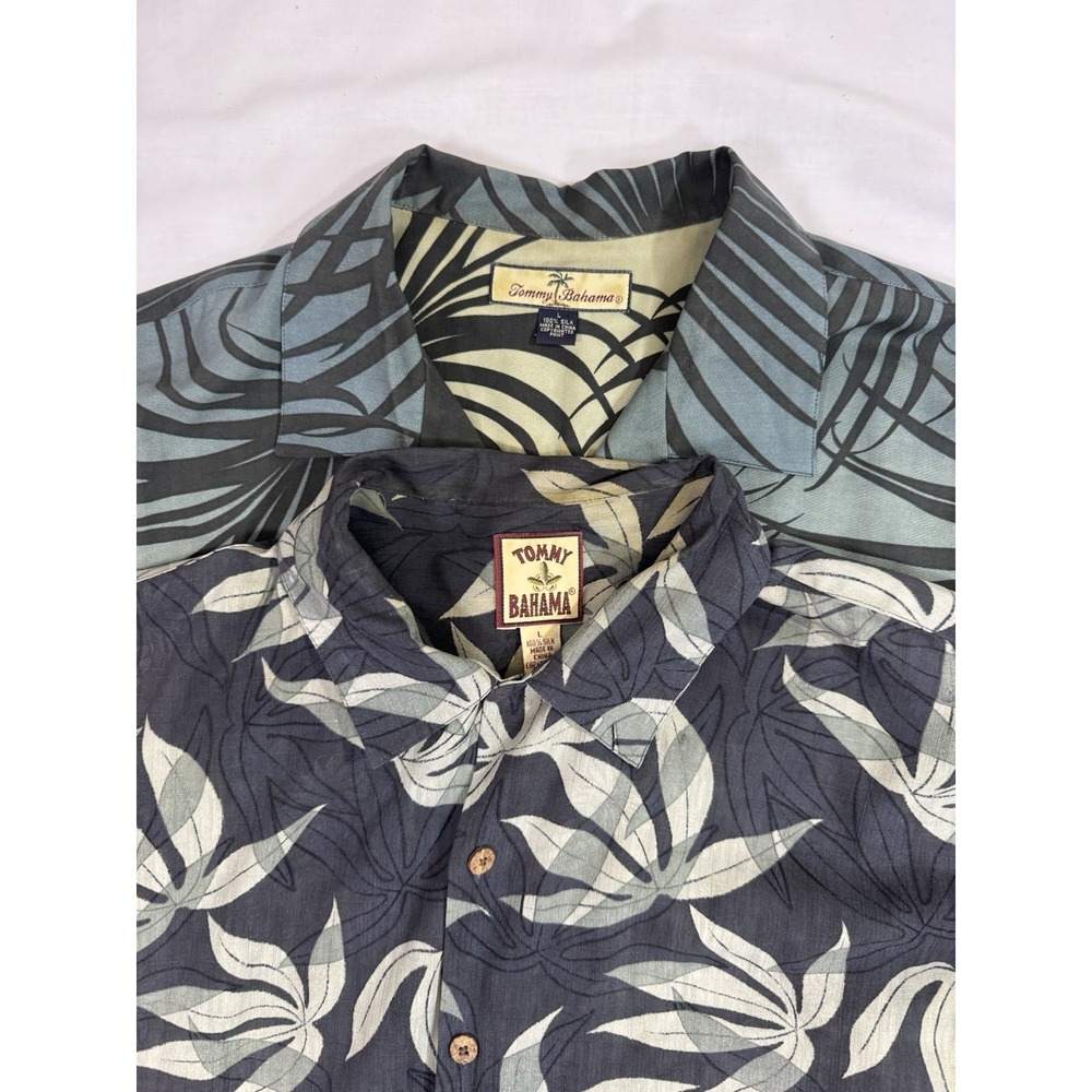 Lot Of 2 Tommy Bahama 100% Silk Shirts‎ Large Print Floral Camp Summer Beach